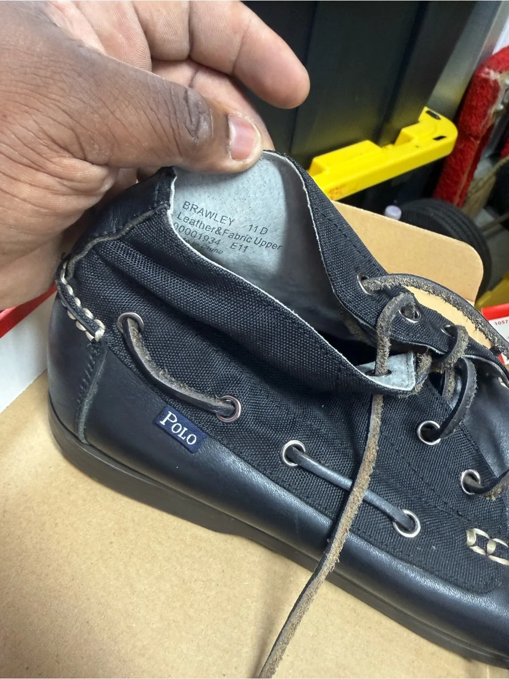 Polo by Ralph Lauren Black Leather Boat Shoes with Contrast Stitch